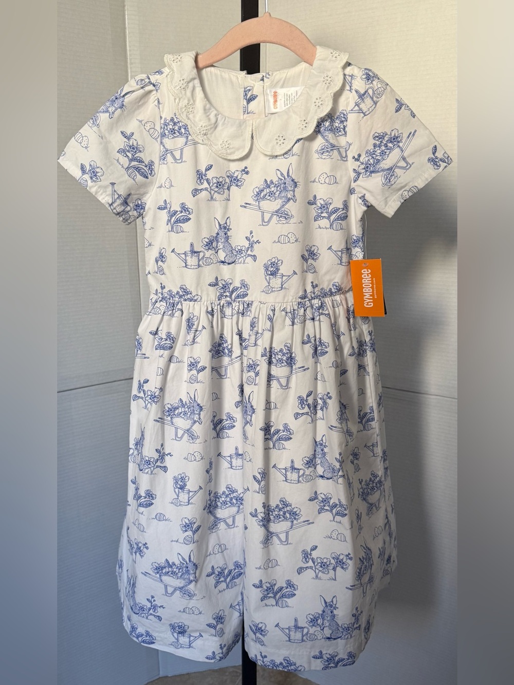 Girl’s Gymboree Bunny Poplin Dress- Blue Toile Floral/Bunny Print NWTS SIZE 7